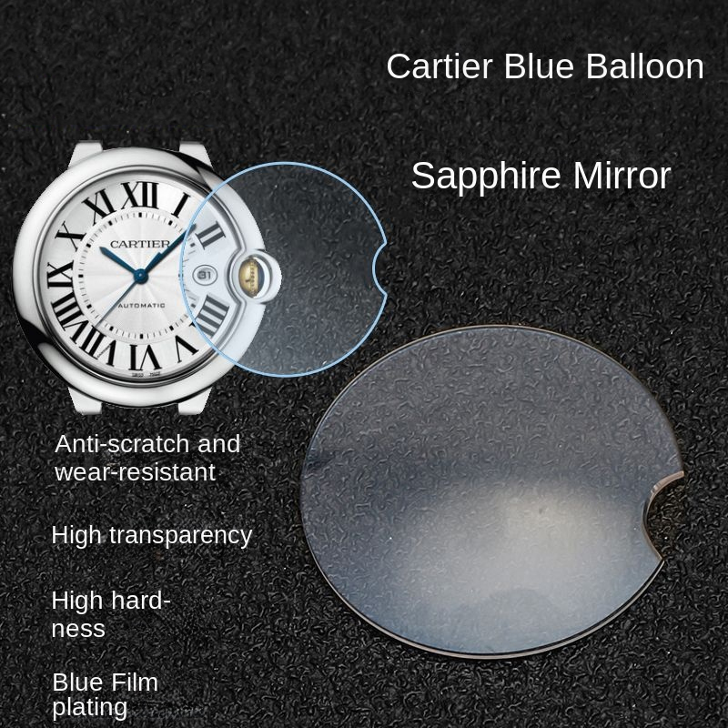 Cartier Watch Ballon Bleu - ブルーバルーンオープンレンズコーティング面、クレセントマスク、ブルーライト、フィッシュアイエフェクト、ブルーサファイアガラスミラー、28mm、36mm