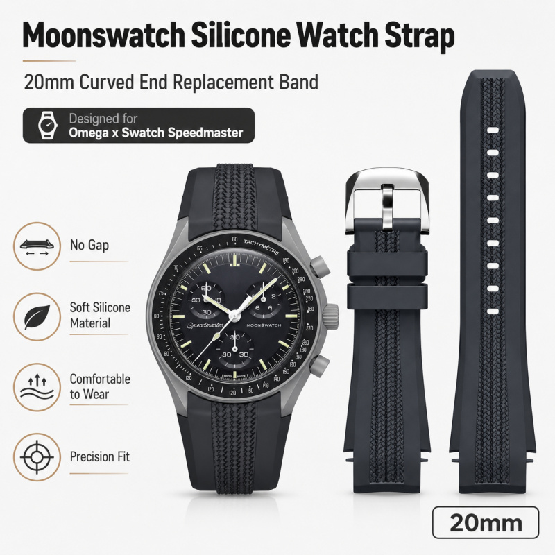 Omega Watch Speedmaster - 20mm カーブエンド ノーギャップ シリコン製腕時計ストラップ オメガ x